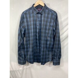Untuckit Bacaro Mens Long Sleeve Button Up Large Black Blue Check